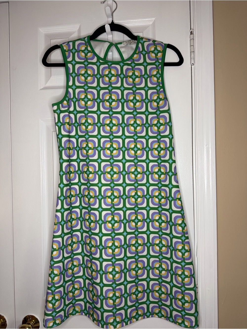 Tash + Sophie Geometric Print Sleeveless dress - Green, Purple & Blue